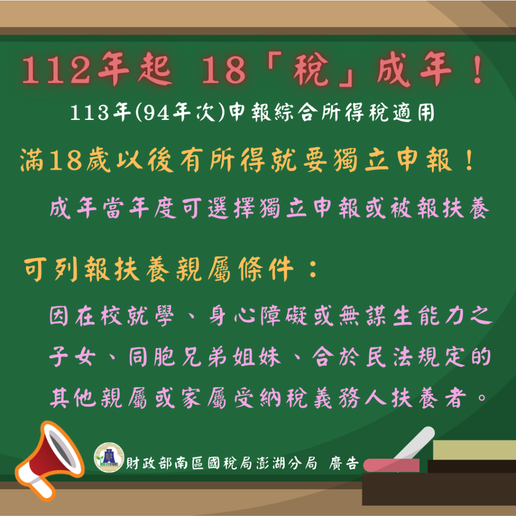 租稅宣導:112年請18稅成年