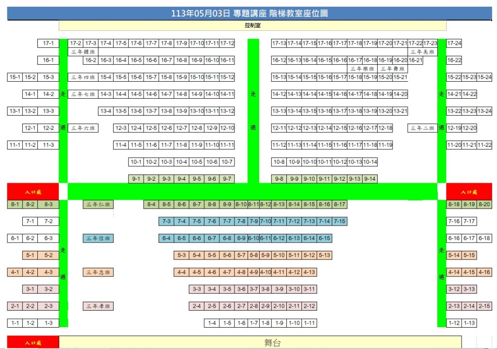 階梯教室座位圖